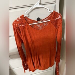 Eyeshadow Orange Lace Accent Blouse
